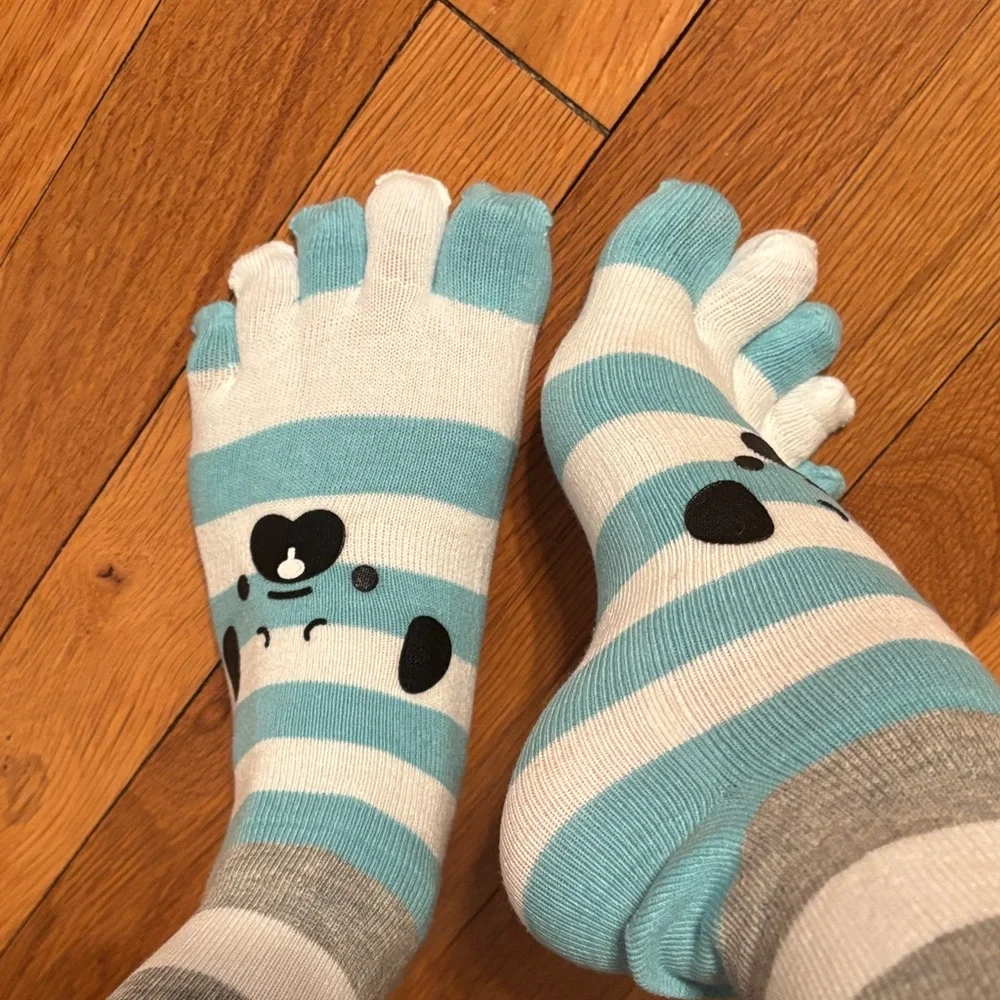 Striped Toe Socks with Cartoon Design